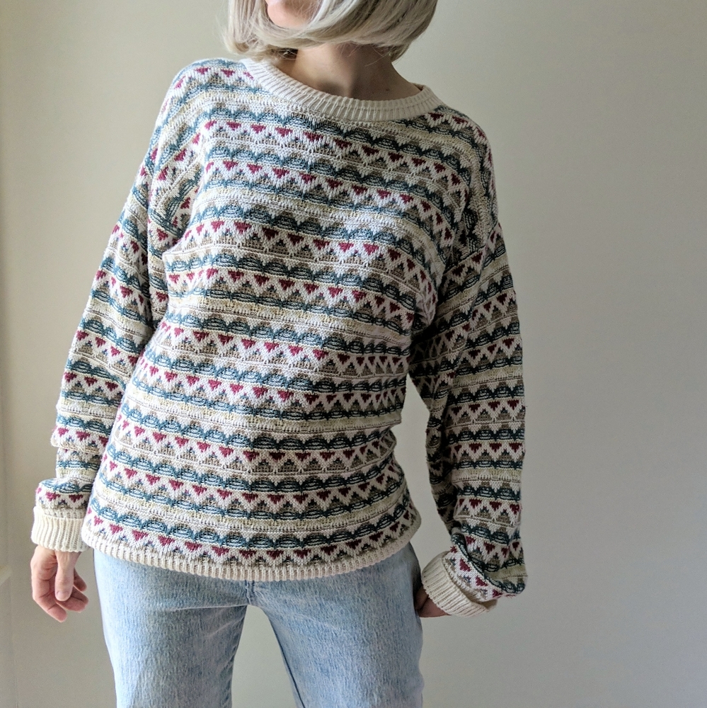 SOLD⚡VTG 90s Cream Grandpa Style Sweater - Picture 6 of 8
